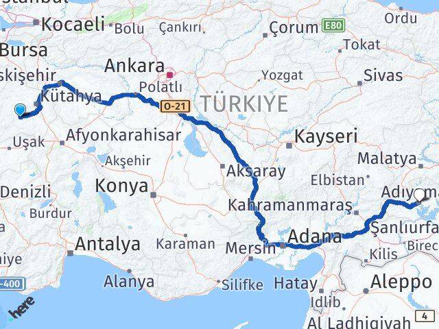 Kütahya Çavdarhisar Adıyaman Arası Kaç Km - Yol Haritası