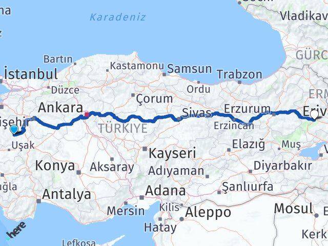 Kütahya Çavdarhisar Ağrı Arası Kaç Km - Yol Haritası