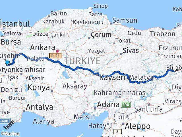 Kütahya Çavdarhisar Bingöl Arası Kaç Km - Yol Haritası