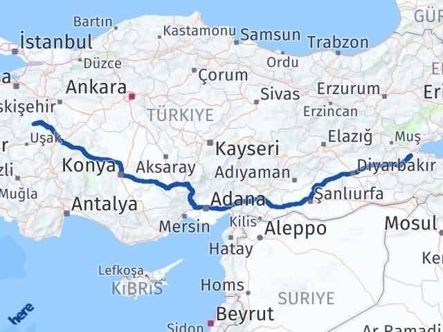 Kütahya Çavdarhisar Bitlis Arası Kaç Km - Yol Haritası