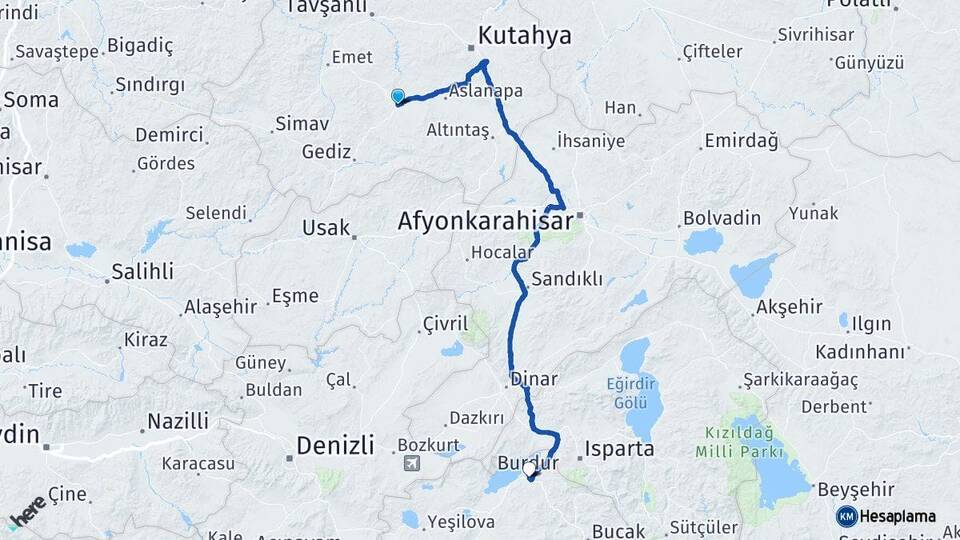 Kütahya Çavdarhisar Burdur Arası Kaç Km - Yol Haritası