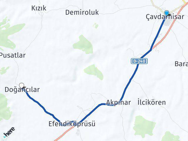 Kütahya Çavdarhisar Doğancılar Çavdarhisar Arası Kaç Km - Yol Haritası