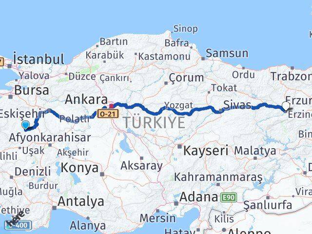 Kütahya Çavdarhisar Erzincan Arası Kaç Km - Yol Haritası