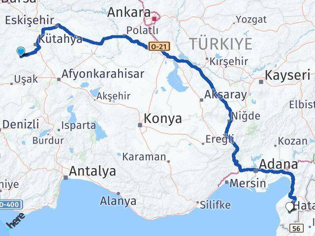 Kütahya Çavdarhisar Hatay Arası Kaç Km - Yol Haritası