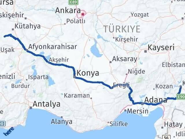 Kütahya Çavdarhisar Kahramanmaraş Arası Kaç Km - Yol Haritası