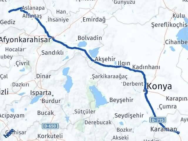 Kütahya Çavdarhisar Karaman Arası Kaç Km - Yol Haritası