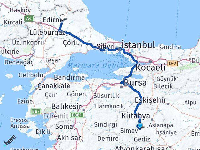 Kütahya Çavdarhisar Kırklareli Arası Kaç Km - Yol Haritası
