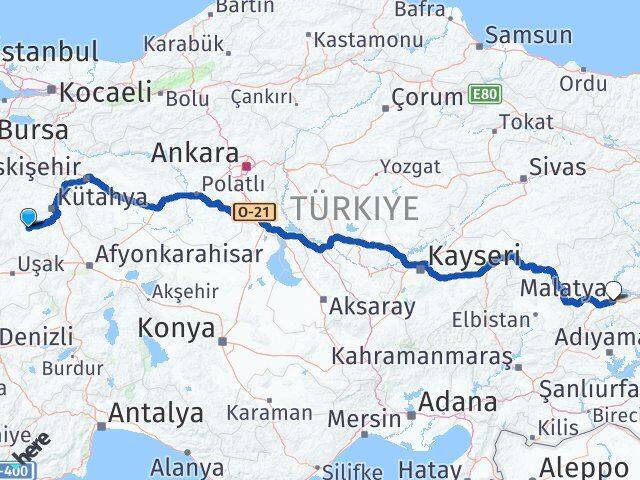 Kütahya Çavdarhisar Malatya Arası Kaç Km - Yol Haritası
