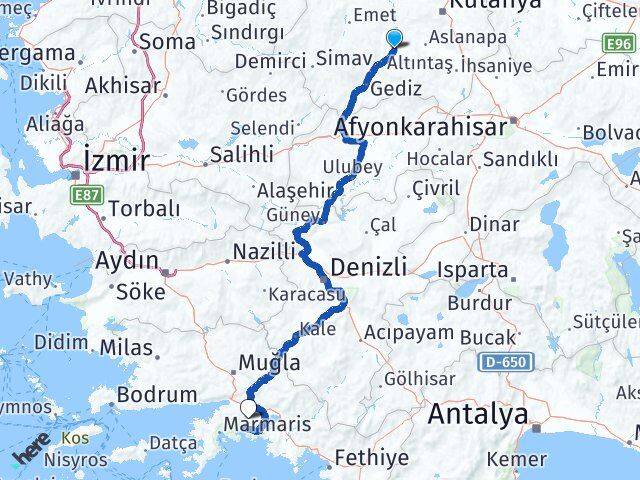 Kütahya Çavdarhisar Muğla Arası Kaç Km - Yol Haritası
