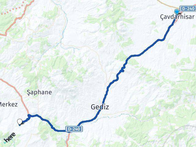 Kütahya Çavdarhisar Sofular Pazarlar Arası Kaç Km - Yol Haritası