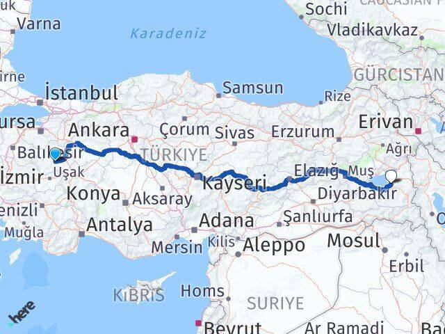 Kütahya Çavdarhisar Van Arası Kaç Km - Yol Haritası