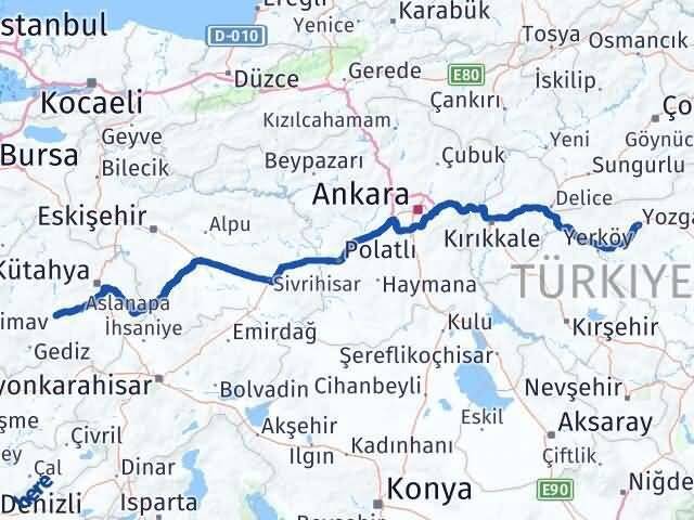 Kütahya Çavdarhisar Yozgat Arası Kaç Km - Yol Haritası