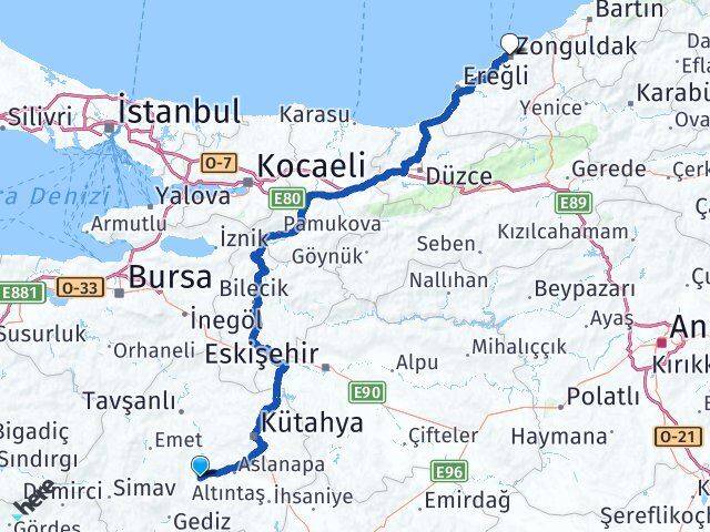 Kütahya Çavdarhisar Zonguldak Arası Kaç Km - Yol Haritası