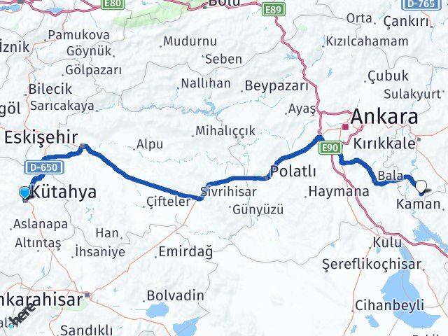 Kütahya Çelebi Kırıkkale Arası Kaç Km - Yol Haritası