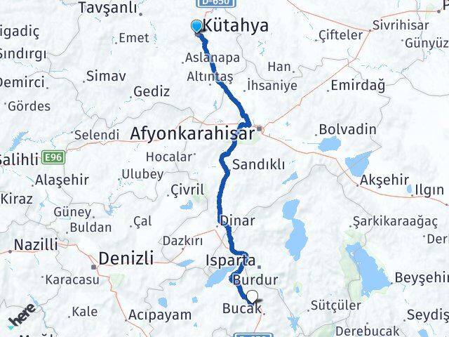 Kütahya Çeltikçi Burdur Arası Kaç Km - Yol Haritası