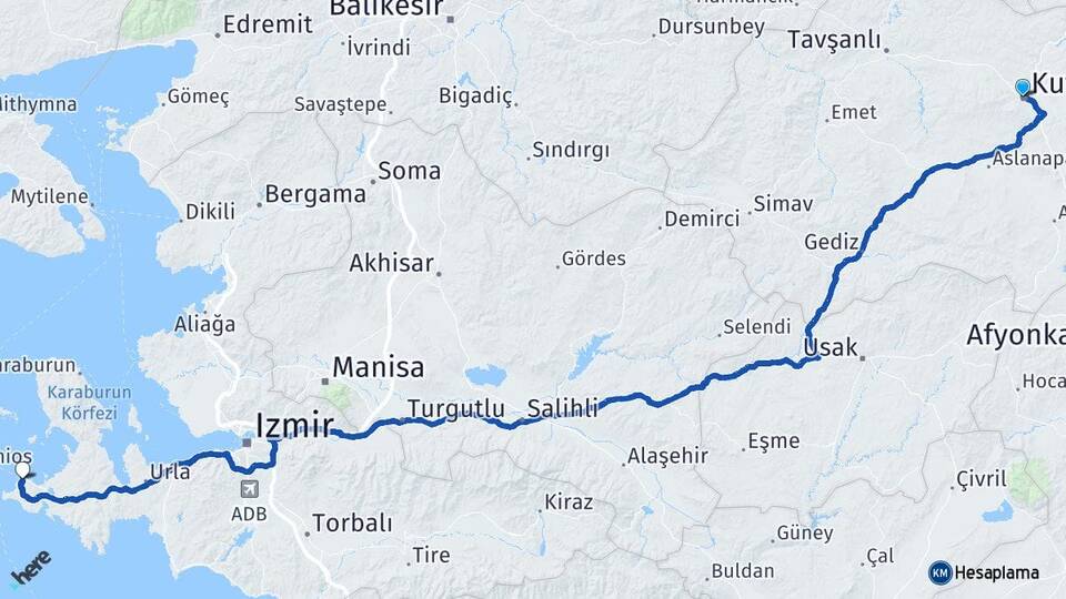Kütahya Çeşme İzmir Arası Kaç Km - Yol Haritası