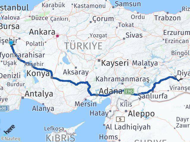 Kütahya Çınar Diyarbakır Arası Kaç Km - Yol Haritası