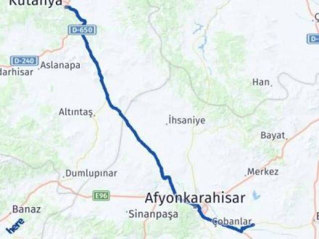 Kütahya Çobanlar Afyonkarahisar Arası Kaç Km - Yol Haritası
