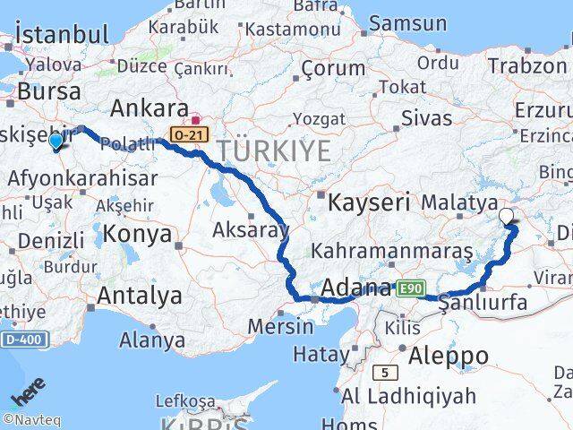 Kütahya Çüngüş Diyarbakır Arası Kaç Km - Yol Haritası