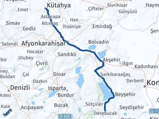 Kütahya Derebucak Konya Arası Kaç Km - Yol Haritası