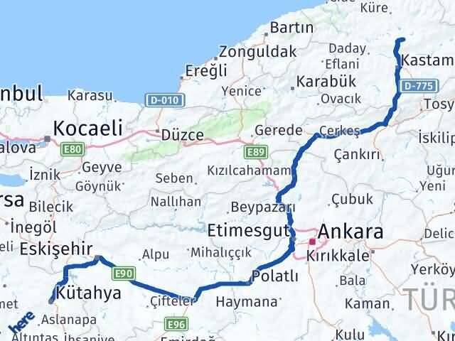 Kütahya Devrekani Kastamonu Arası Kaç Km - Yol Haritası