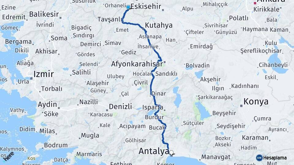Kütahya Domaniç Antalya Arası Kaç Km - Yol Haritası
