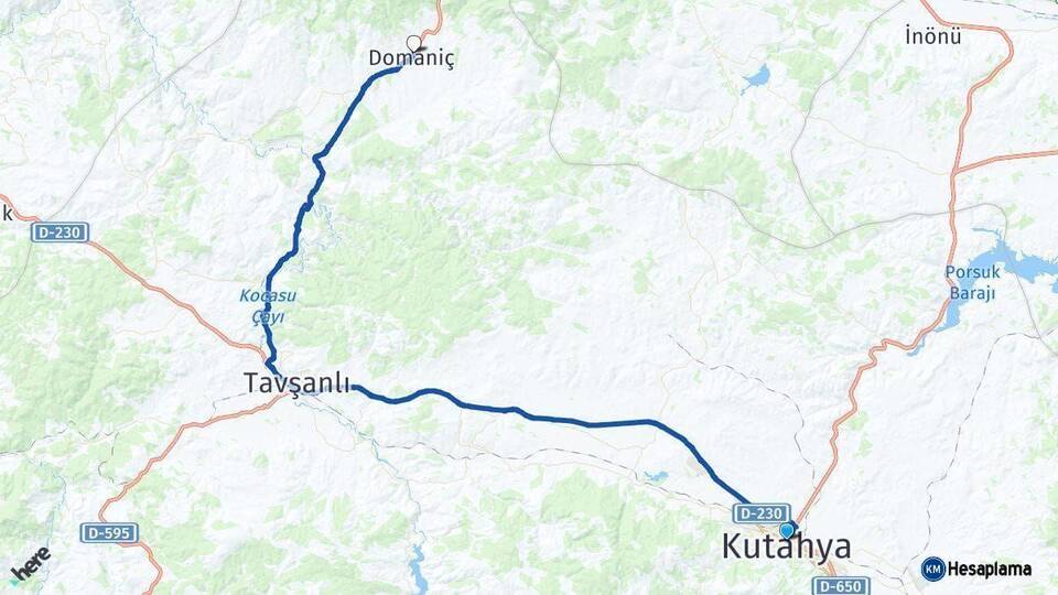 Kütahya Domaniç Arası Kaç Km - Yol Haritası