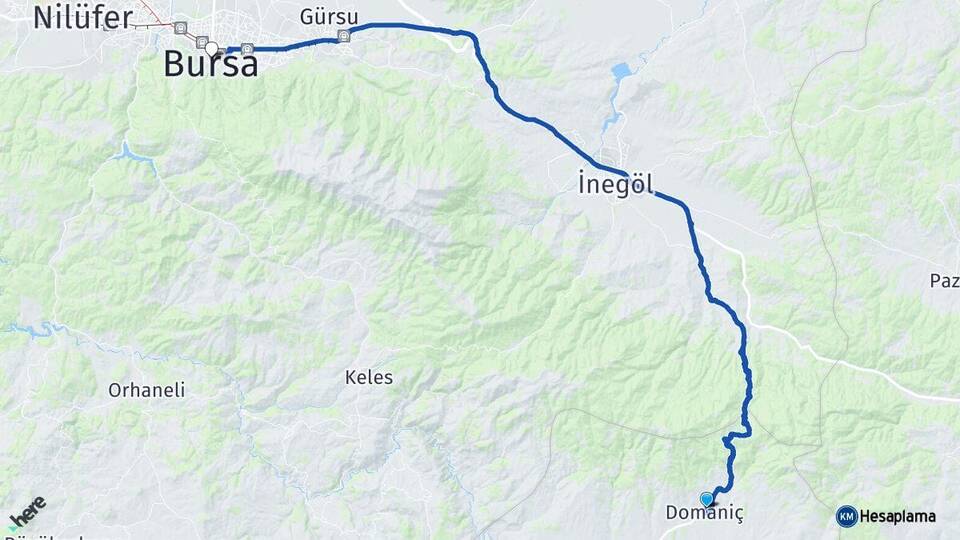 Kütahya Domaniç Bursa Arası Kaç Km - Yol Haritası