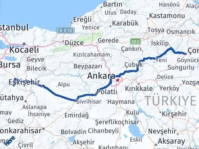 Kütahya Domaniç Çorum Arası Kaç Km - Yol Haritası