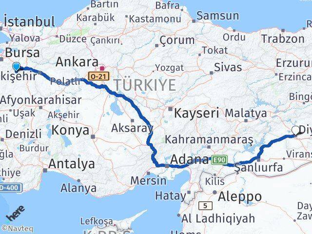 Kütahya Domaniç Diyarbakır Arası Kaç Km - Yol Haritası