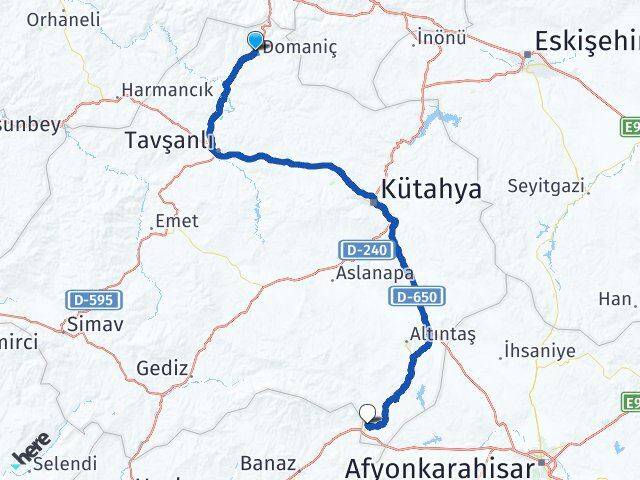 Kütahya Domaniç Dumlupınar Arası Kaç Km - Yol Haritası