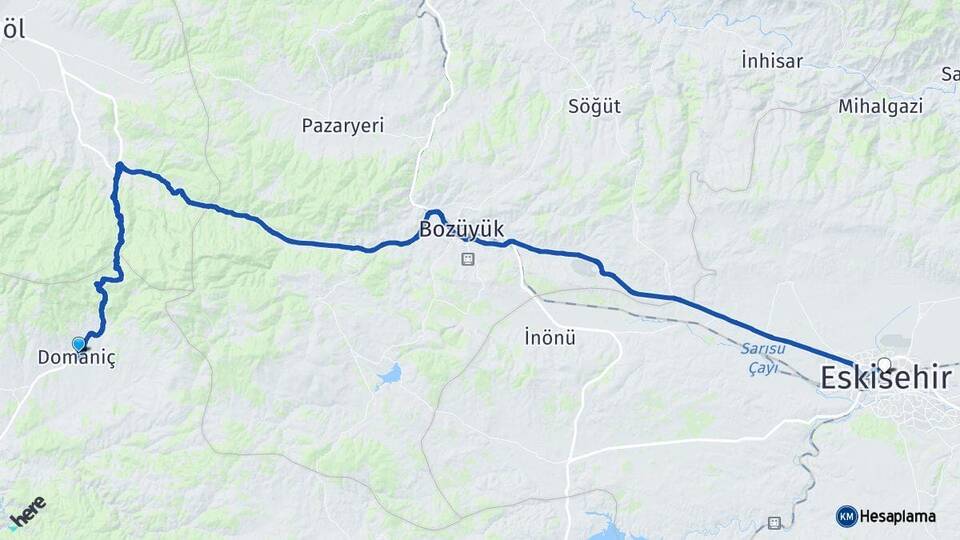 Kütahya Domaniç Eskişehir Arası Kaç Km - Yol Haritası
