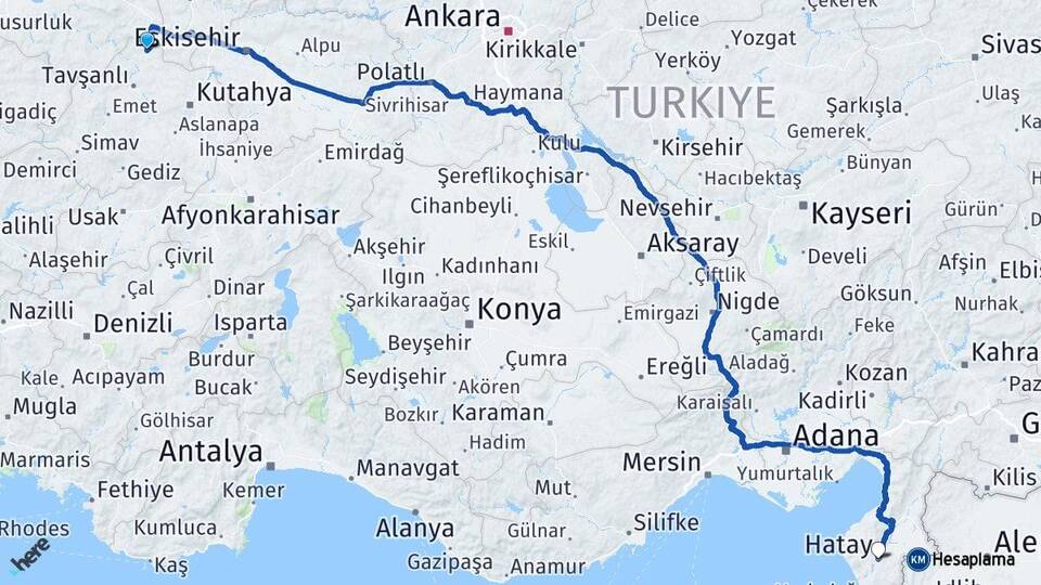 Kütahya Domaniç Hatay Arası Kaç Km - Yol Haritası