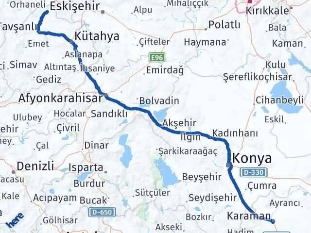 Kütahya Domaniç Karaman Arası Kaç Km - Yol Haritası