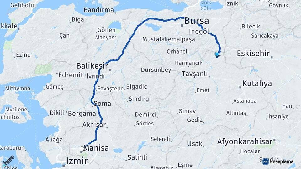 Kütahya Domaniç Manisa Arası Kaç Km - Yol Haritası