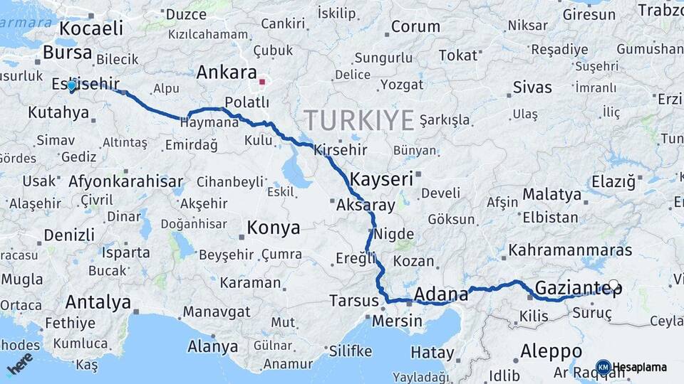 Kütahya Domaniç Şanlıurfa Arası Kaç Km - Yol Haritası
