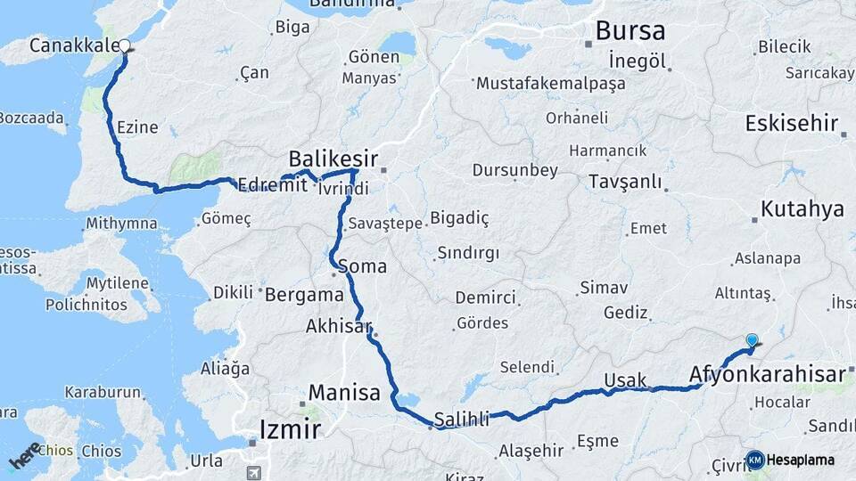 Kütahya Dumlupınar Çanakkale Arası Kaç Km - Yol Haritası