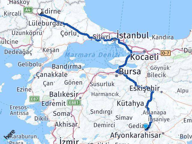 Kütahya Dumlupınar Edirne Arası Kaç Km - Yol Haritası
