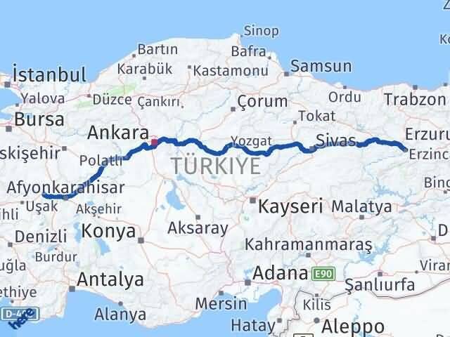 Kütahya Dumlupınar Erzincan Arası Kaç Km - Yol Haritası