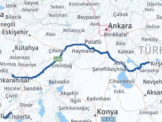 Kütahya Dumlupınar Kırşehir Arası Kaç Km - Yol Haritası