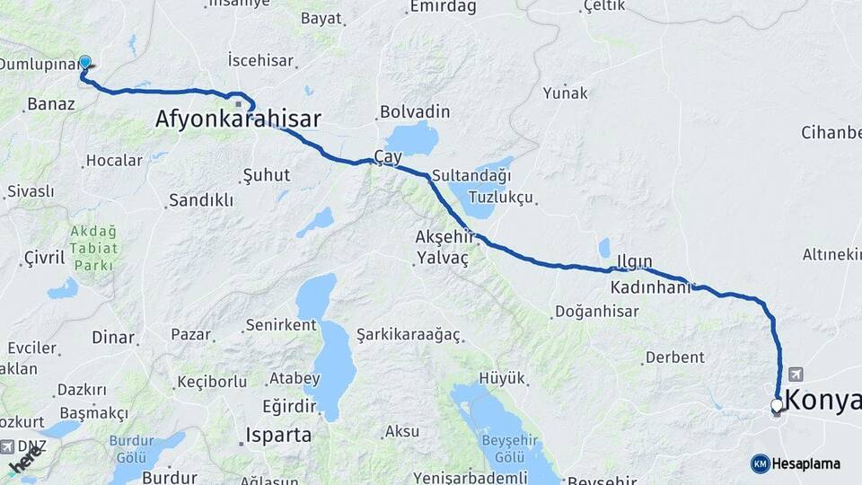 Kütahya Dumlupınar Konya Arası Kaç Km - Yol Haritası