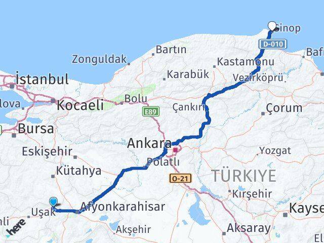 Kütahya Dumlupınar Sinop Arası Kaç Km - Yol Haritası
