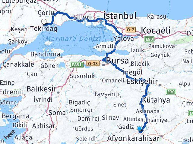 Kütahya Dumlupınar Tekirdağ Arası Kaç Km - Yol Haritası