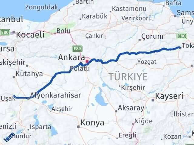 Kütahya Dumlupınar Tokat Arası Kaç Km - Yol Haritası