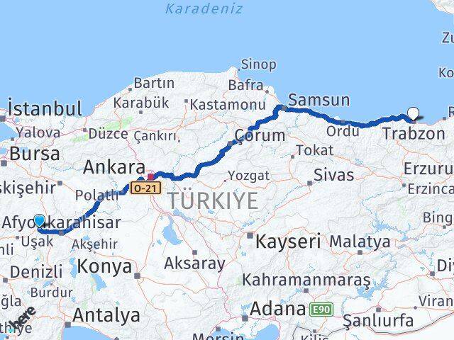 Kütahya Dumlupınar Trabzon Arası Kaç Km - Yol Haritası
