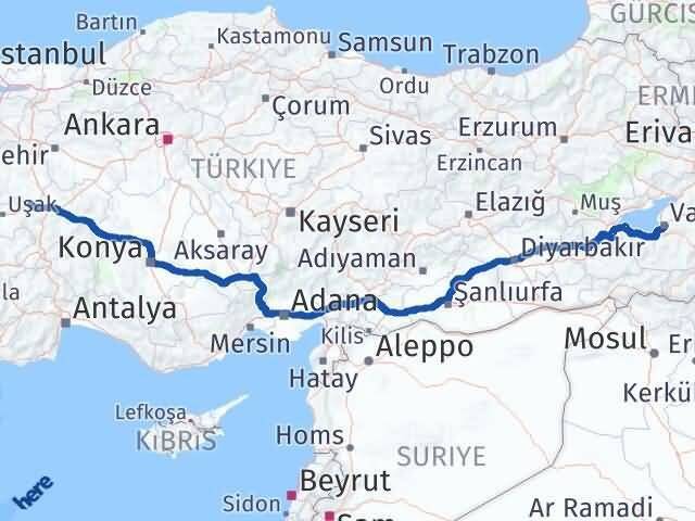 Kütahya Dumlupınar Van Arası Kaç Km - Yol Haritası