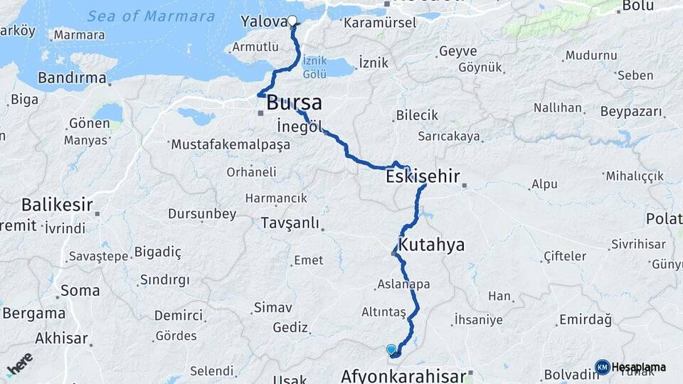 Kütahya Dumlupınar Yalova Arası Kaç Km - Yol Haritası