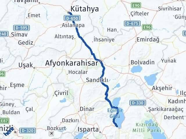 Kütahya Eğirdir Isparta Arası Kaç Km - Yol Haritası