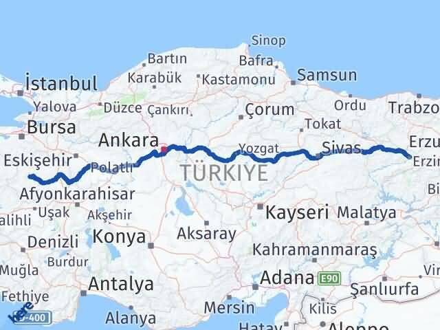 Kütahya Emet Erzincan Arası Kaç Km - Yol Haritası