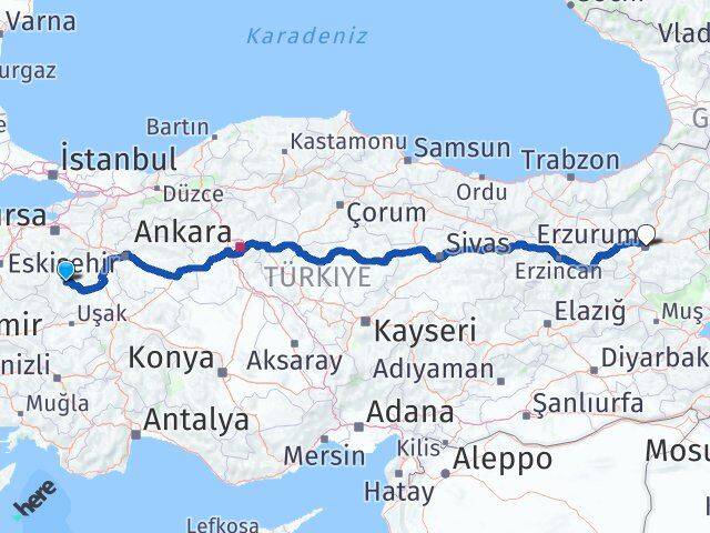 Kütahya Emet Erzurum Arası Kaç Km - Yol Haritası